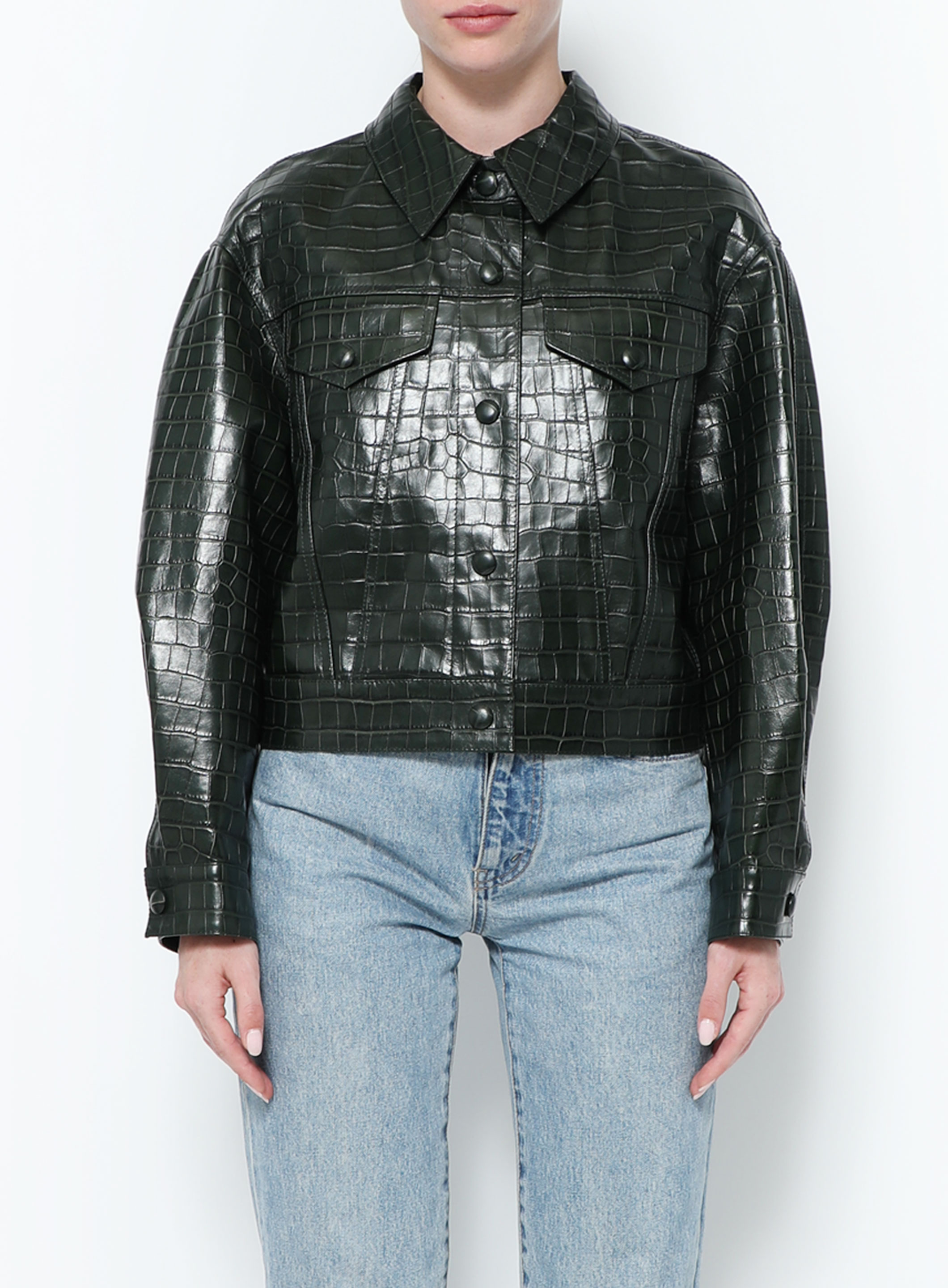 Versace Crocodile-Embossed Leather Jacket