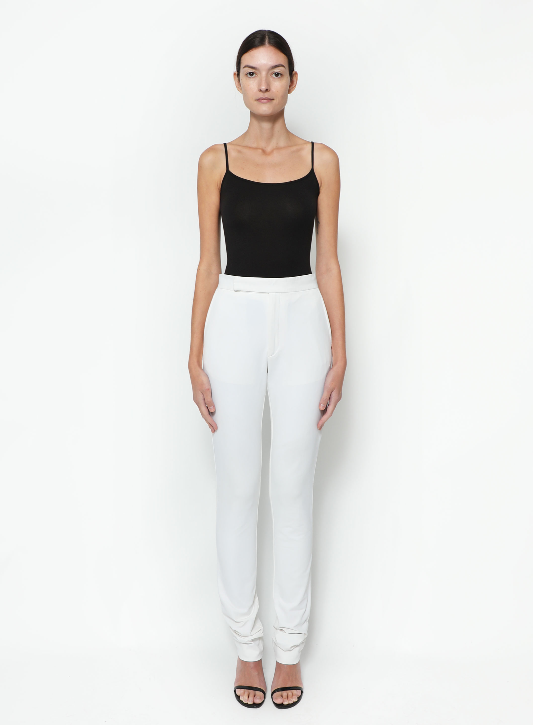 Celine Women White Pants Viscose Wool High Waist Straight Cropped Trousers  FR 36