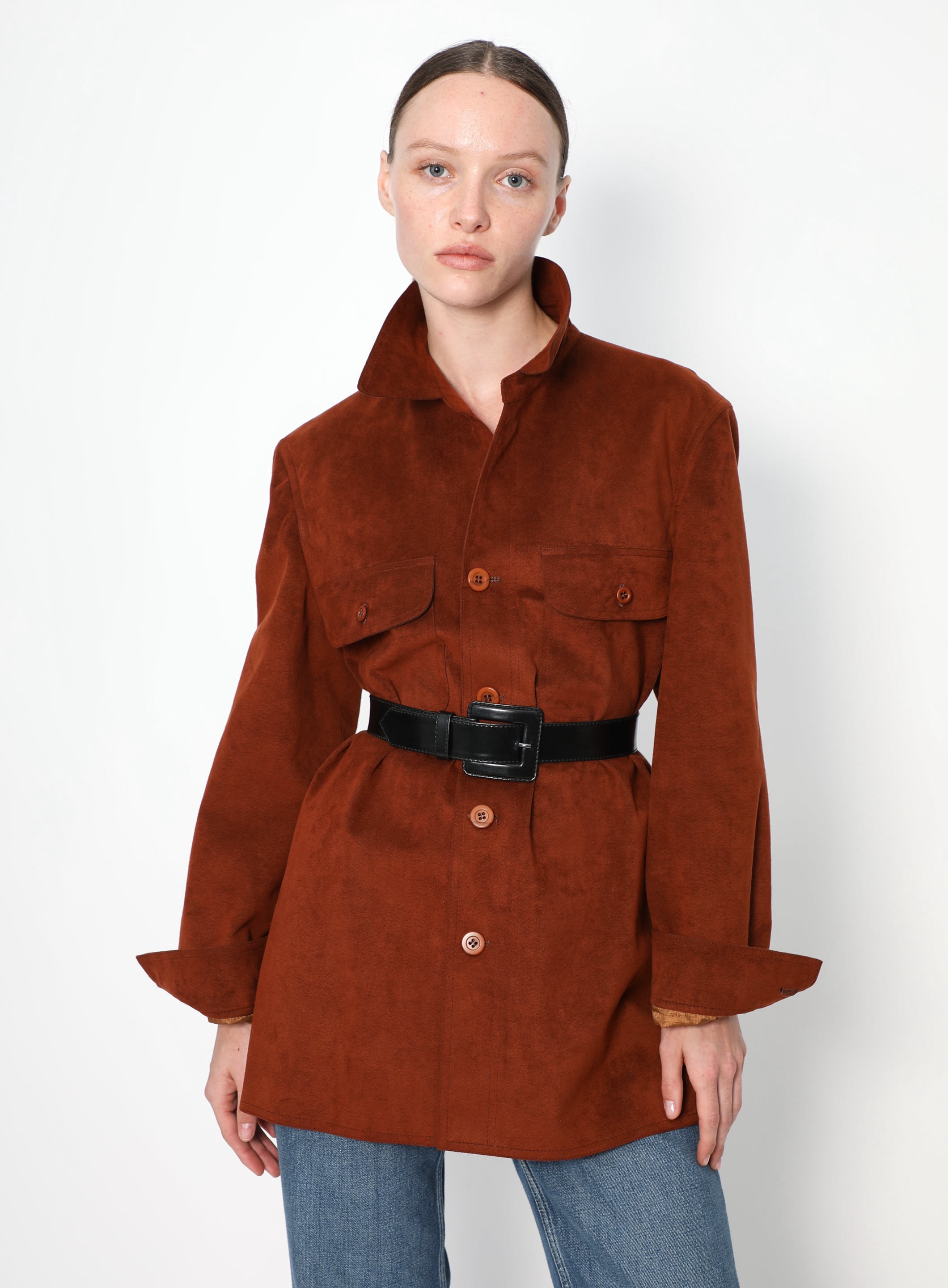 Vintage 1970s Helga outlets Ultra Suede Coat Rust Red Button Front Long Medium b134