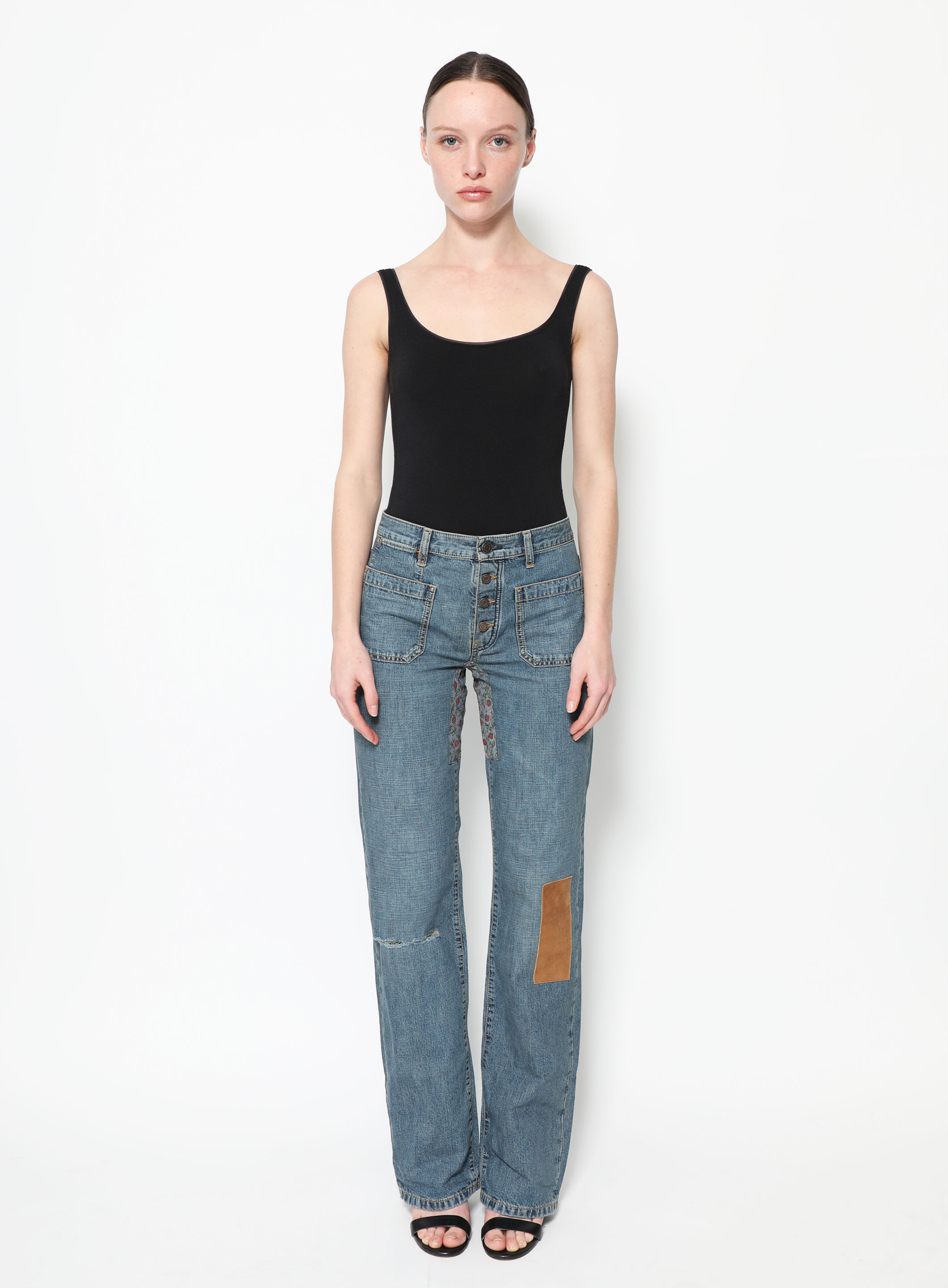 Shop Helmut Lang Patchwork Straight-Leg Jeans