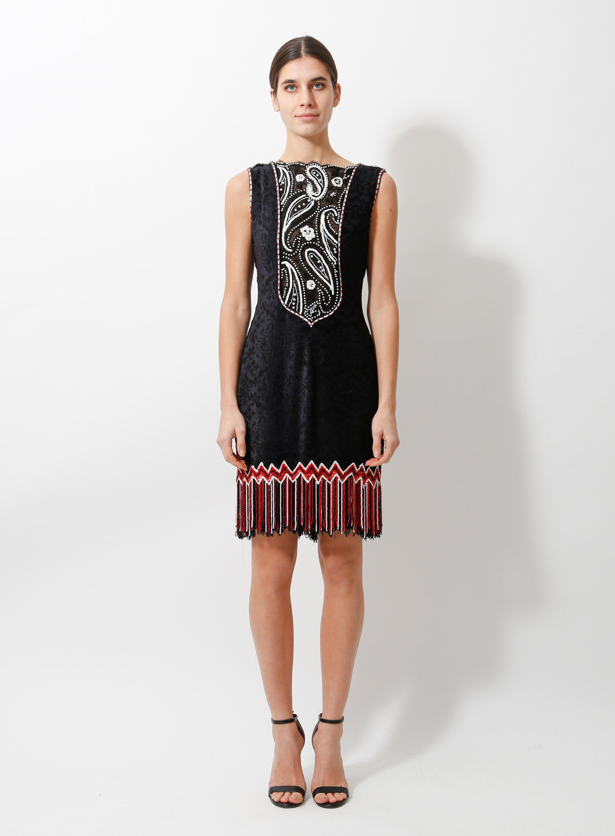 70s Couture Fringe Beaded Dress