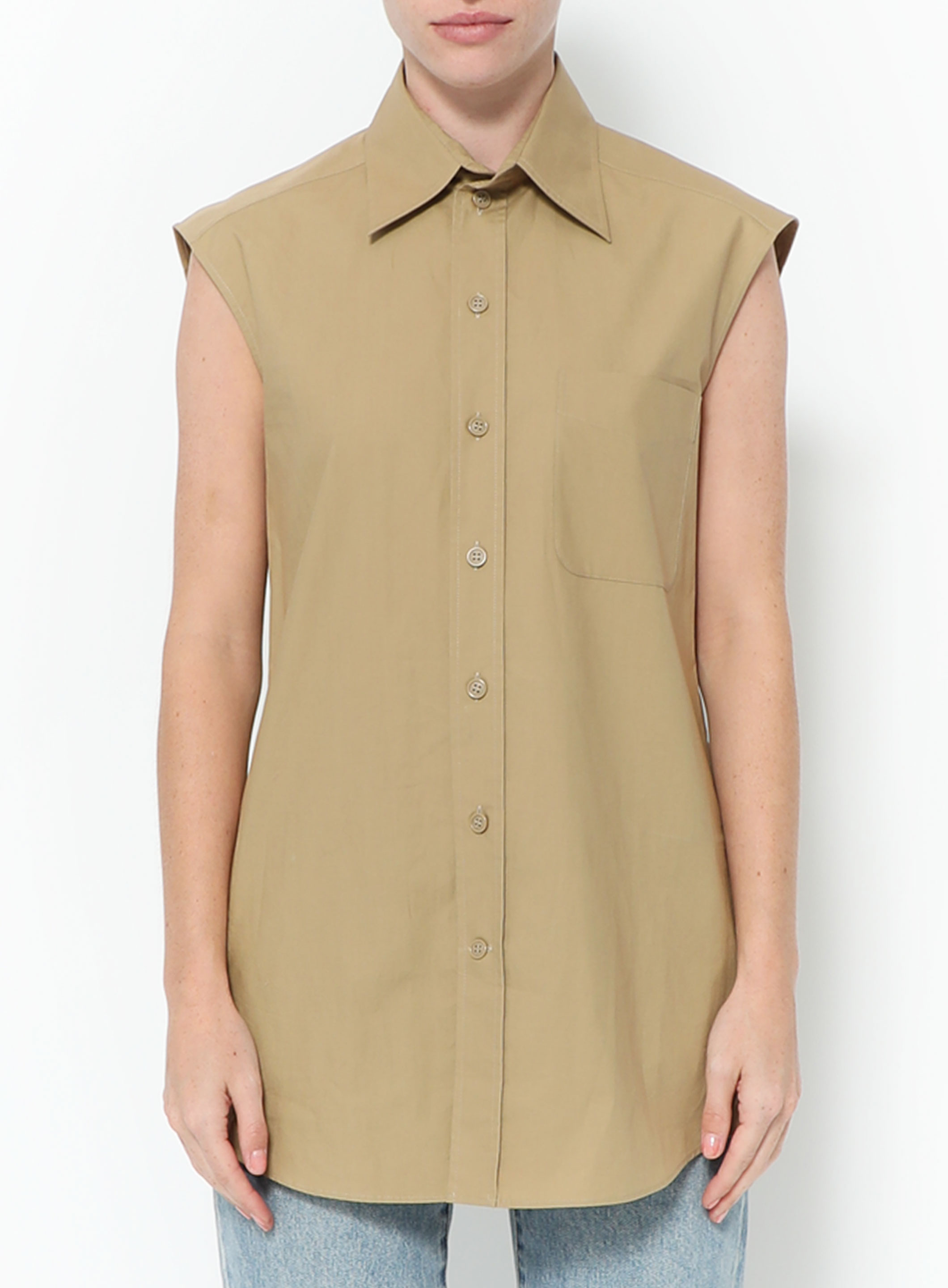 Khaki Sleeveless Blouse