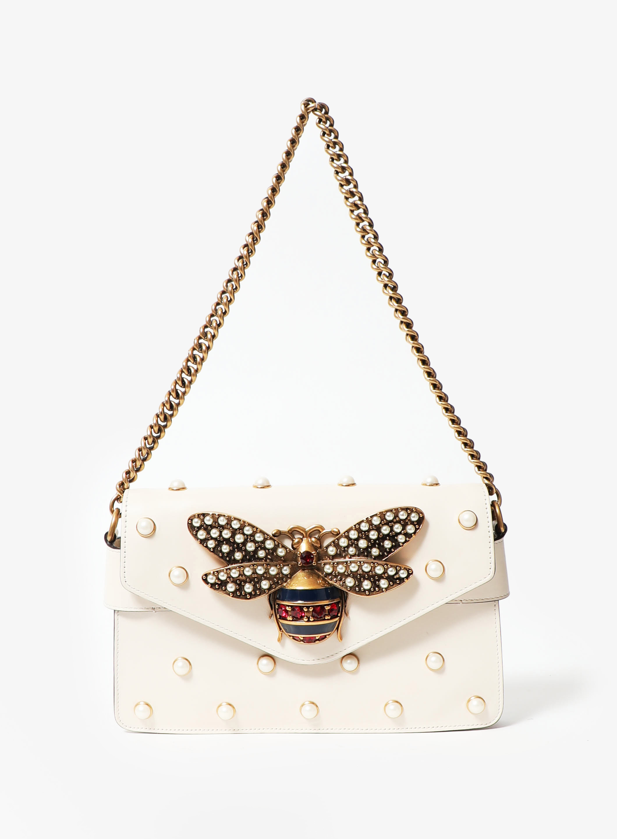 Gucci Broadway Pearly Bee Mini Black in Calfskin with Gold-tone - US
