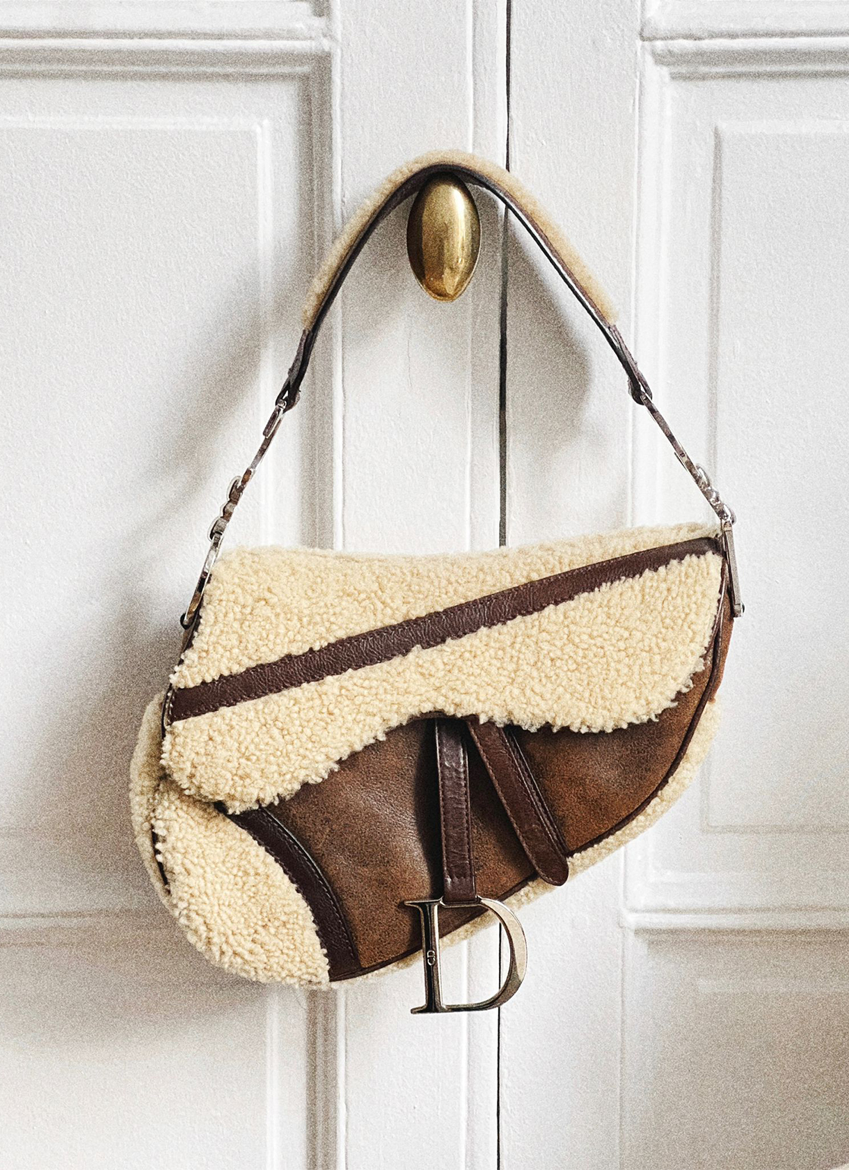 Dior shearling saddle bag hotsell