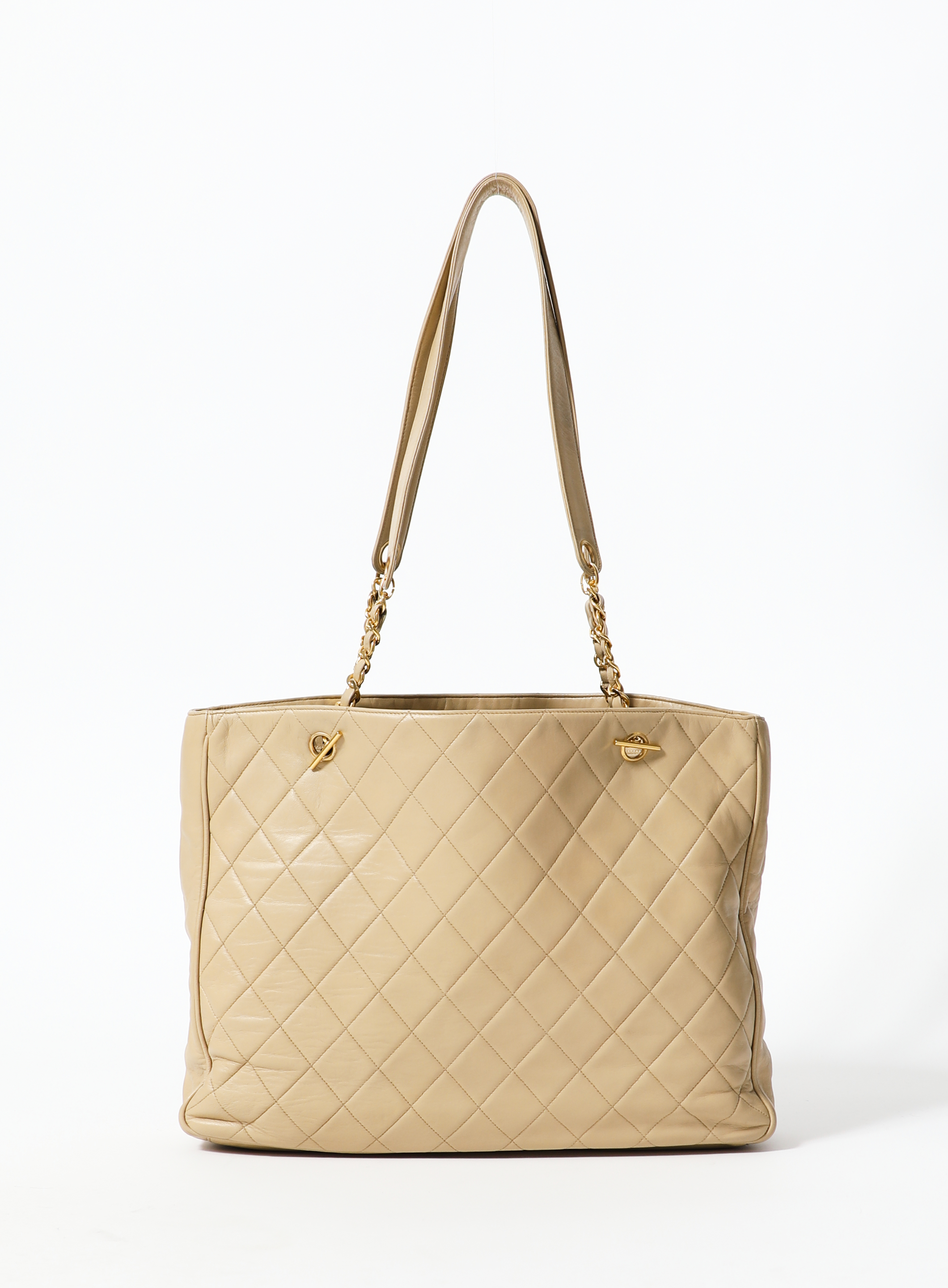 Black and Beige Quilted Chevron Lambskin Gabrielle Tote Gold