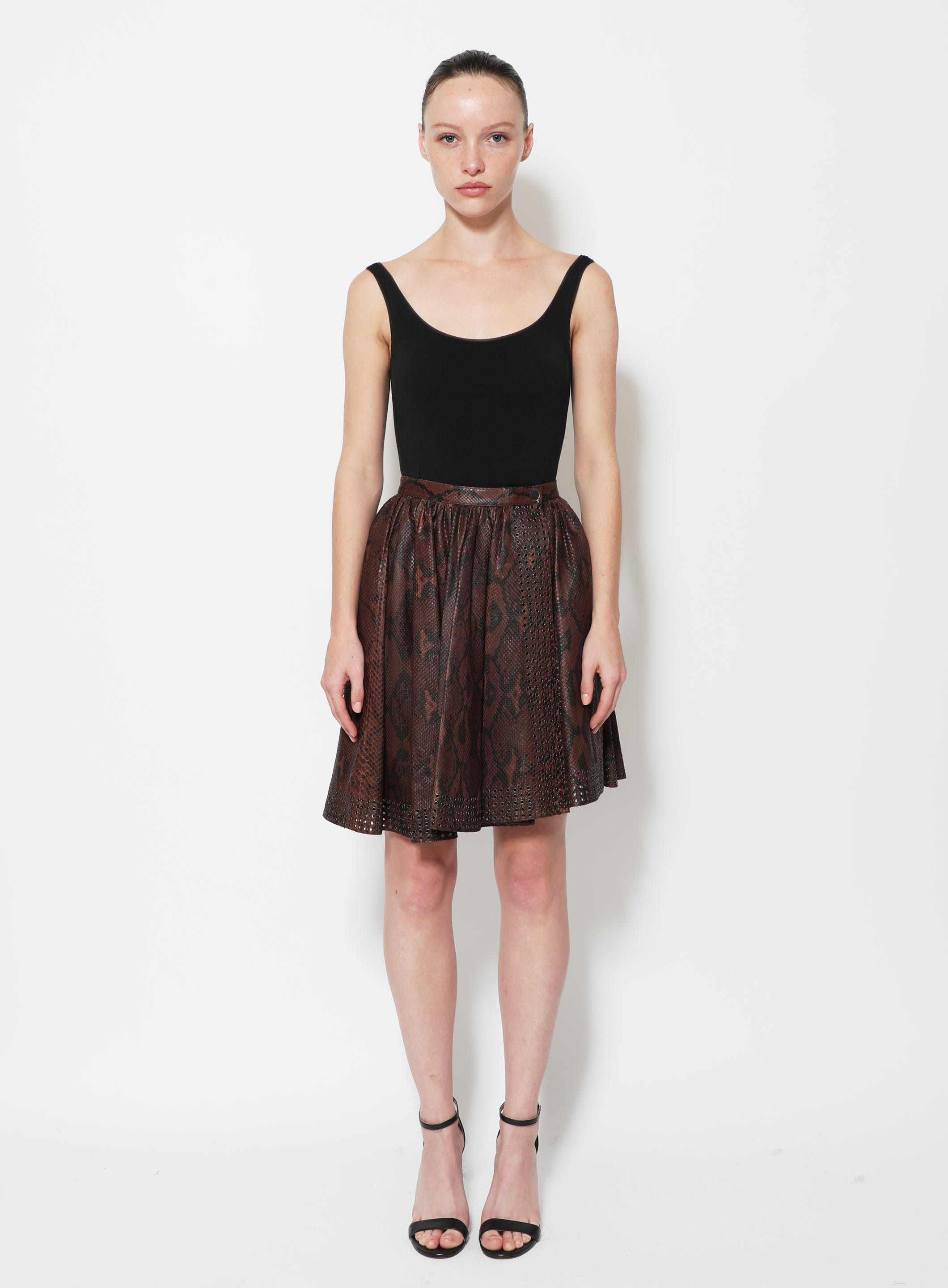 ALAÏA Women's Black Eyelet Leather Skater Skirt