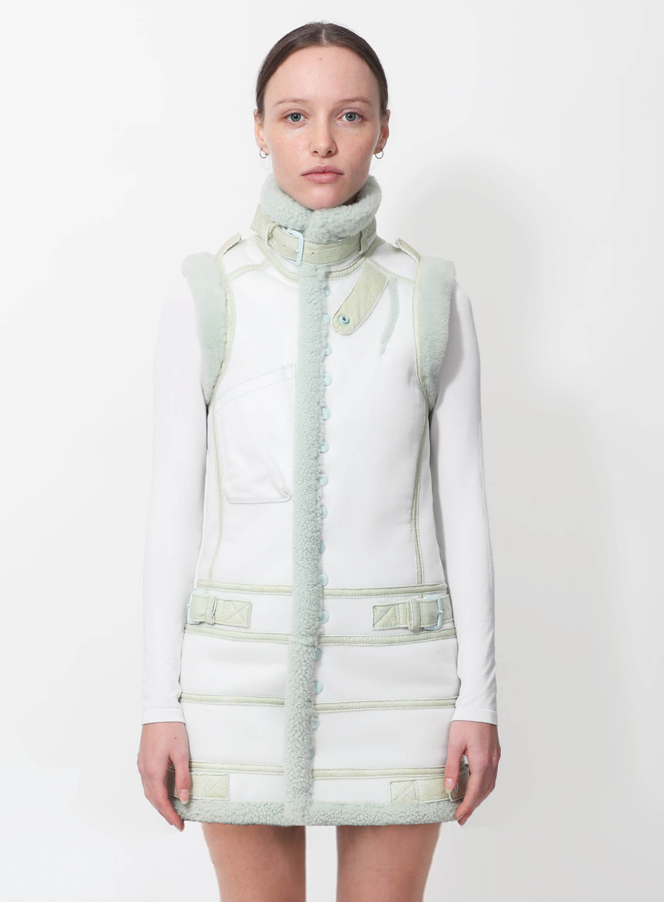 Louis Vuitton White Monogram Tweed & Leather Trim Sheath Dress M