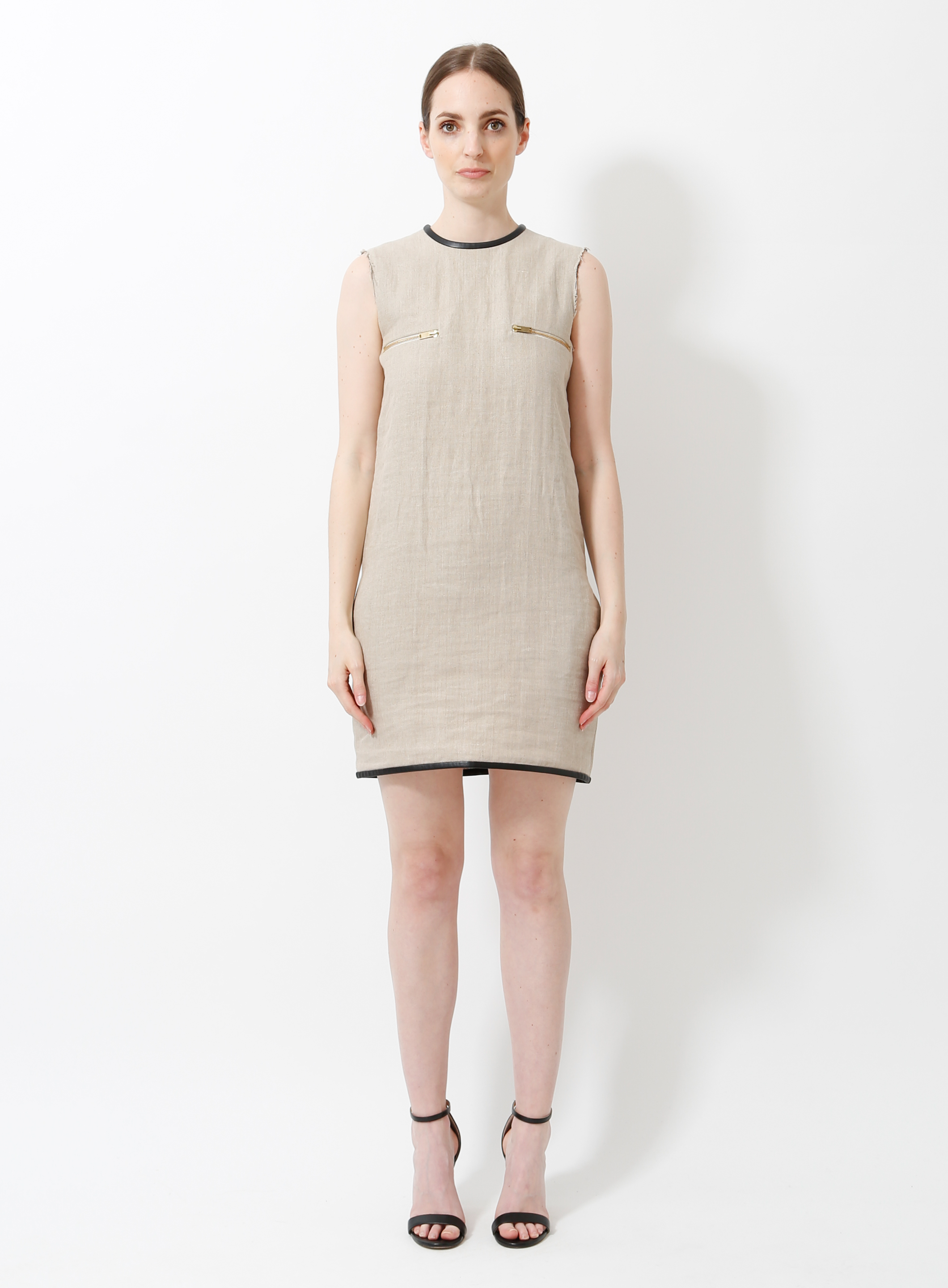 Louis Vuitton 2014 Leather Trim Sleeveless Denim Dress