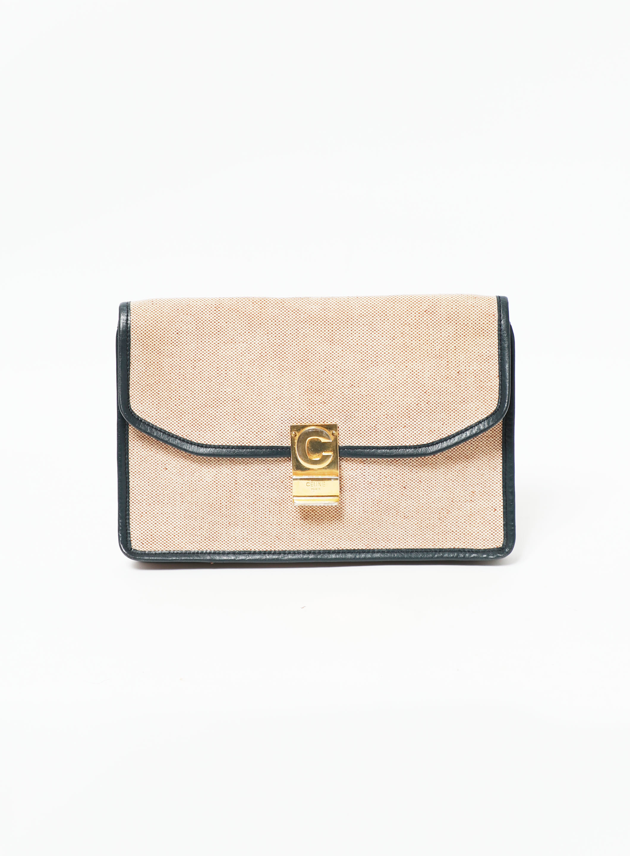 Vintage 1970s Christian Dior Logo Canvas Envelope Clutch Bag